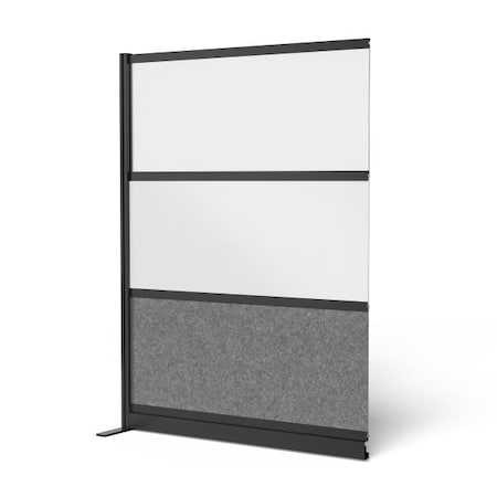 Luxor Workflow Modular Wall Room Divider System - Black Frame - 53" x 70" Wide Panel Add-On Wall with Whiteboard MW-5370-XWCGWB